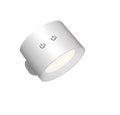Rechargeable LED wall lamp in white, showing RGB and 3CCT touch control buttons and angled light opening