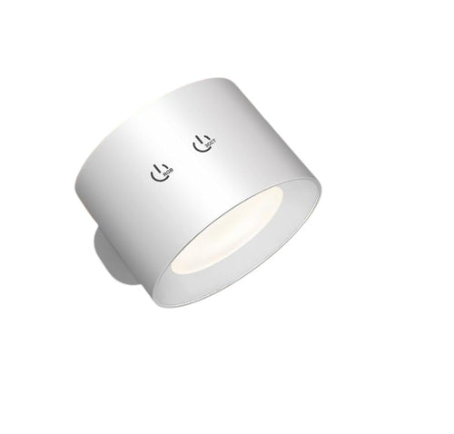 Rechargeable LED wall lamp in white, showing RGB and 3CCT touch control buttons and angled light opening